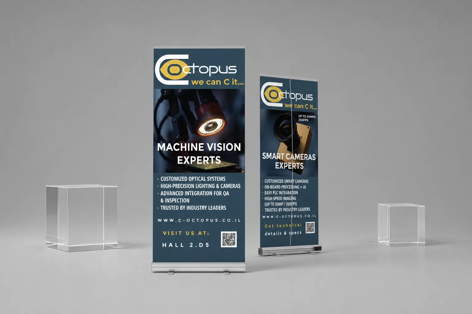 Two banners in a stand setup