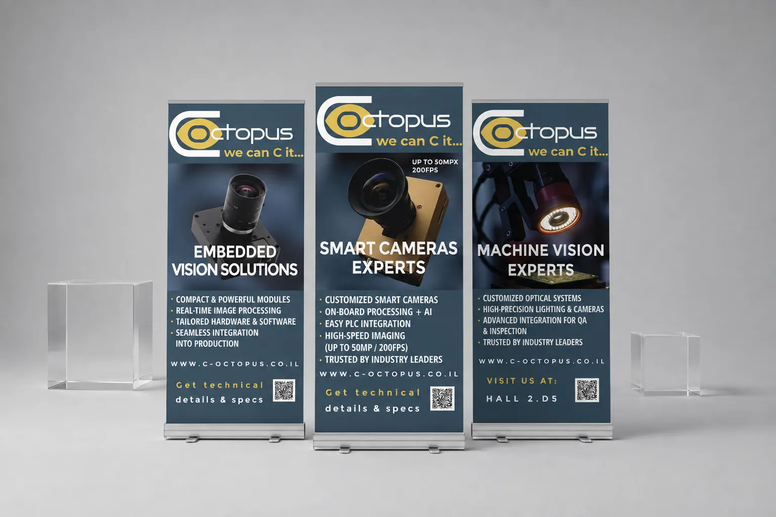 Three C-Octopus roll-up banners