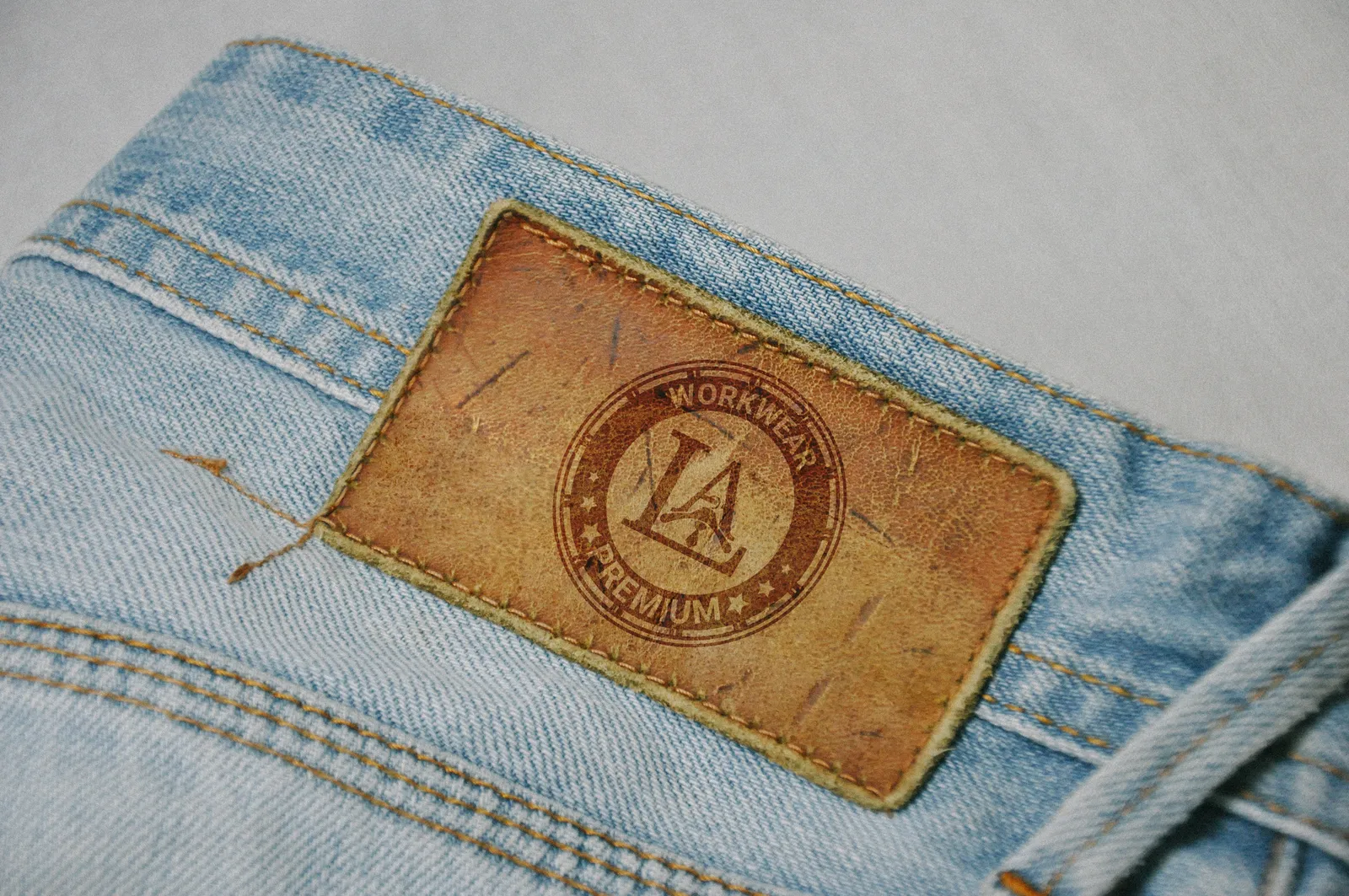 Leather patch on denim