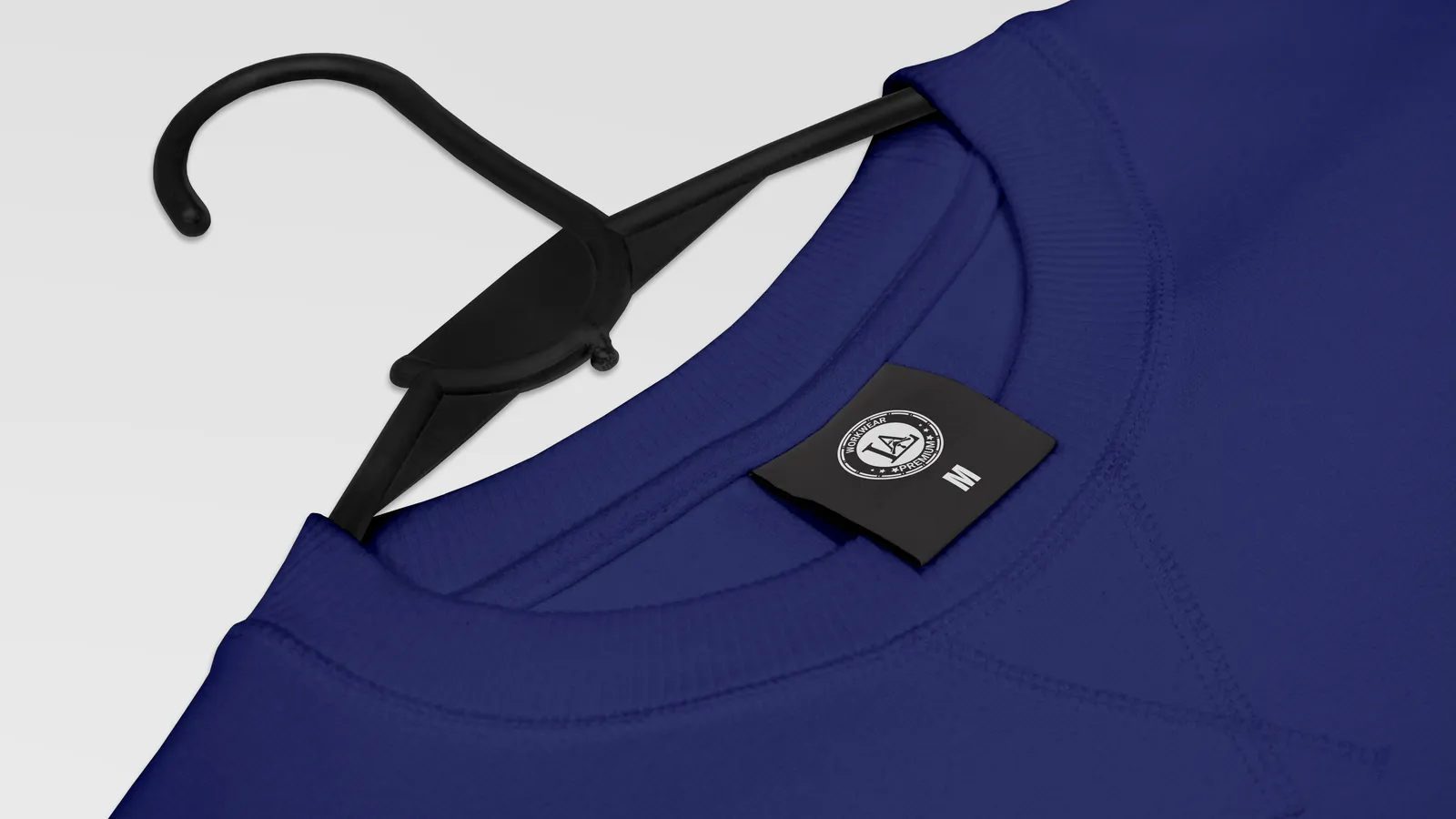 Woven label on navy