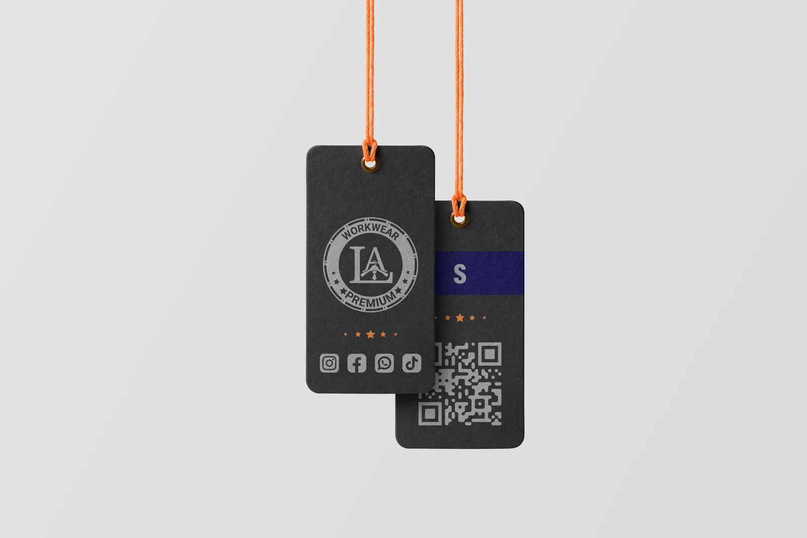 Hang tag with a navy accent
