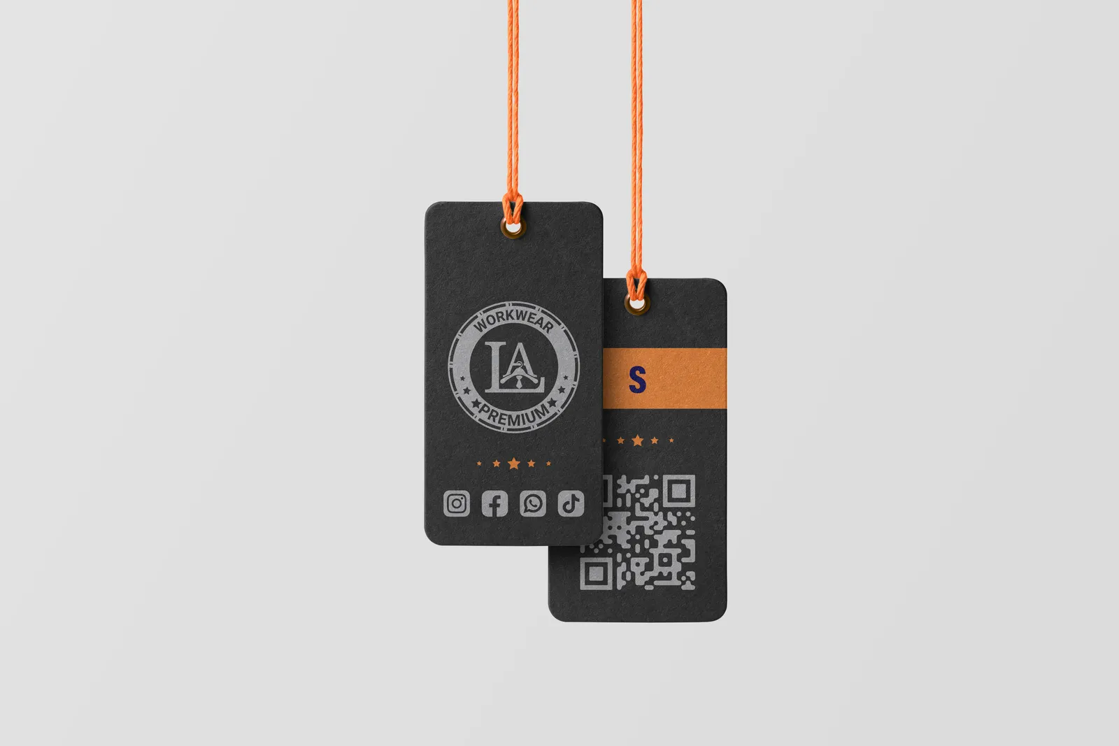 Hang tag with an orange accent