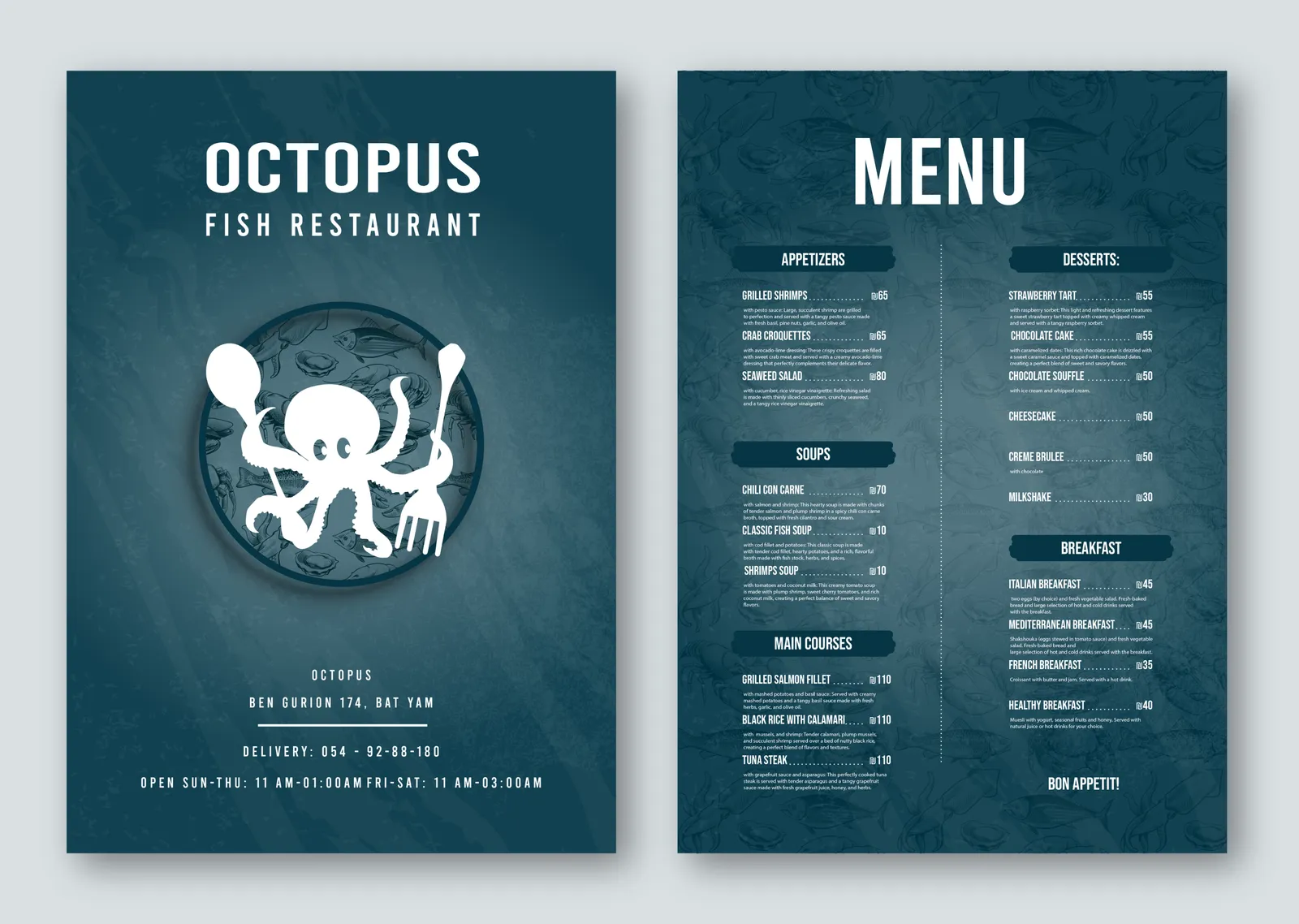 Octopus signage and menu board